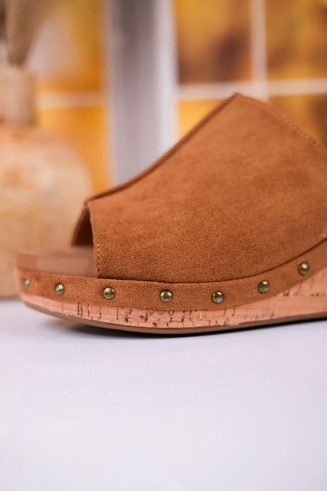 Hissy Fit Tobacco Faux Suede Open Toe Wedges