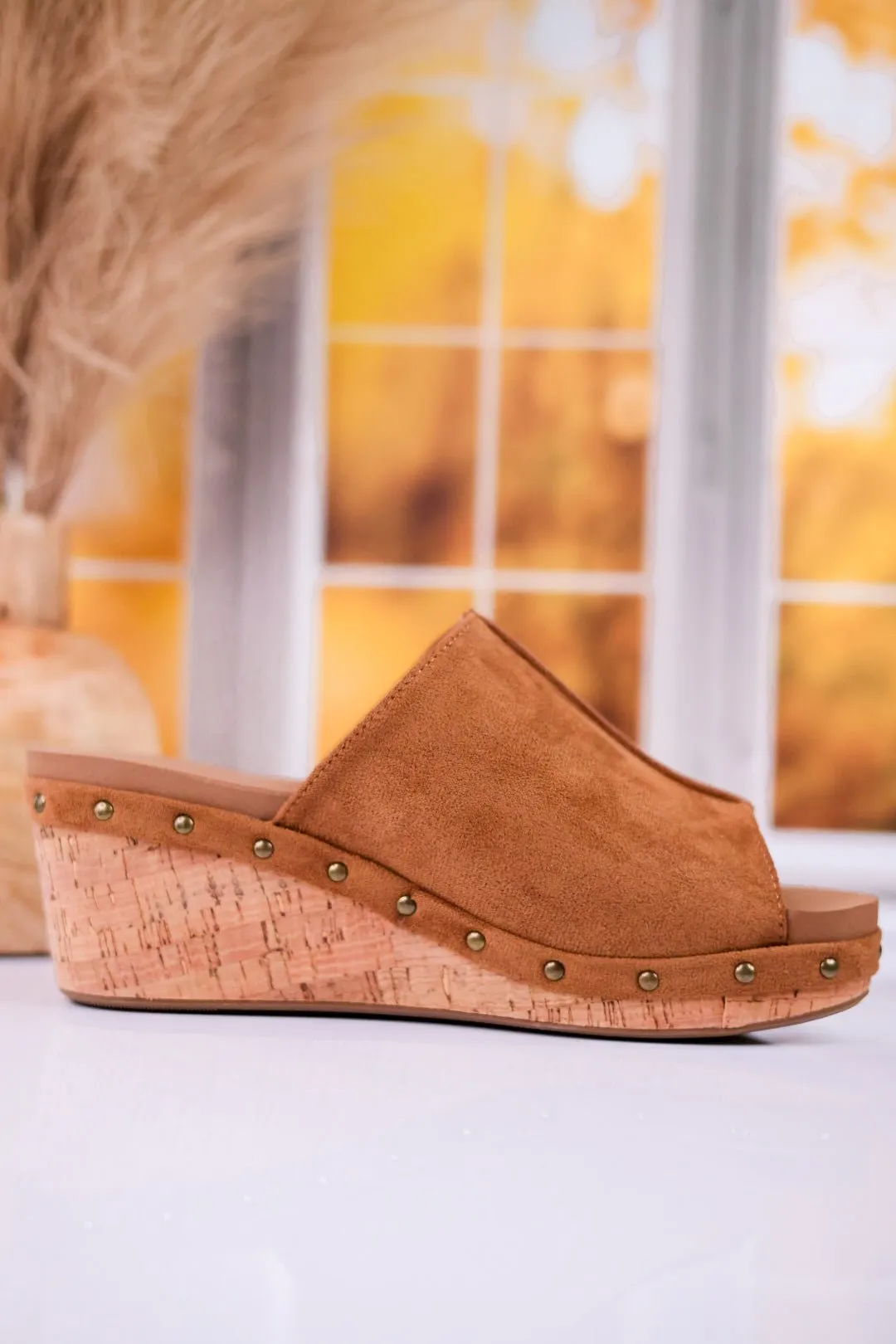 Hissy Fit Tobacco Faux Suede Open Toe Wedges