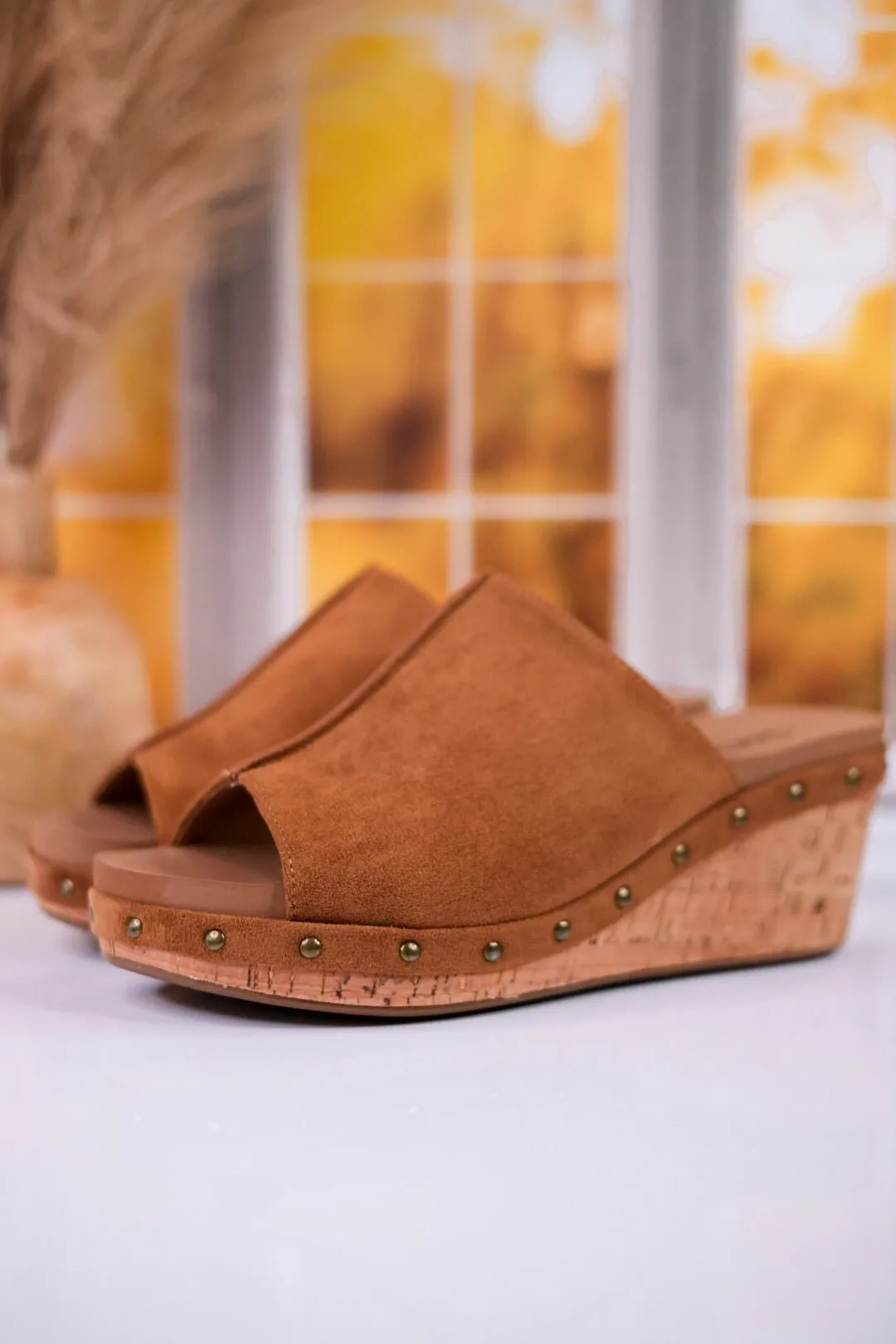 Hissy Fit Tobacco Faux Suede Open Toe Wedges