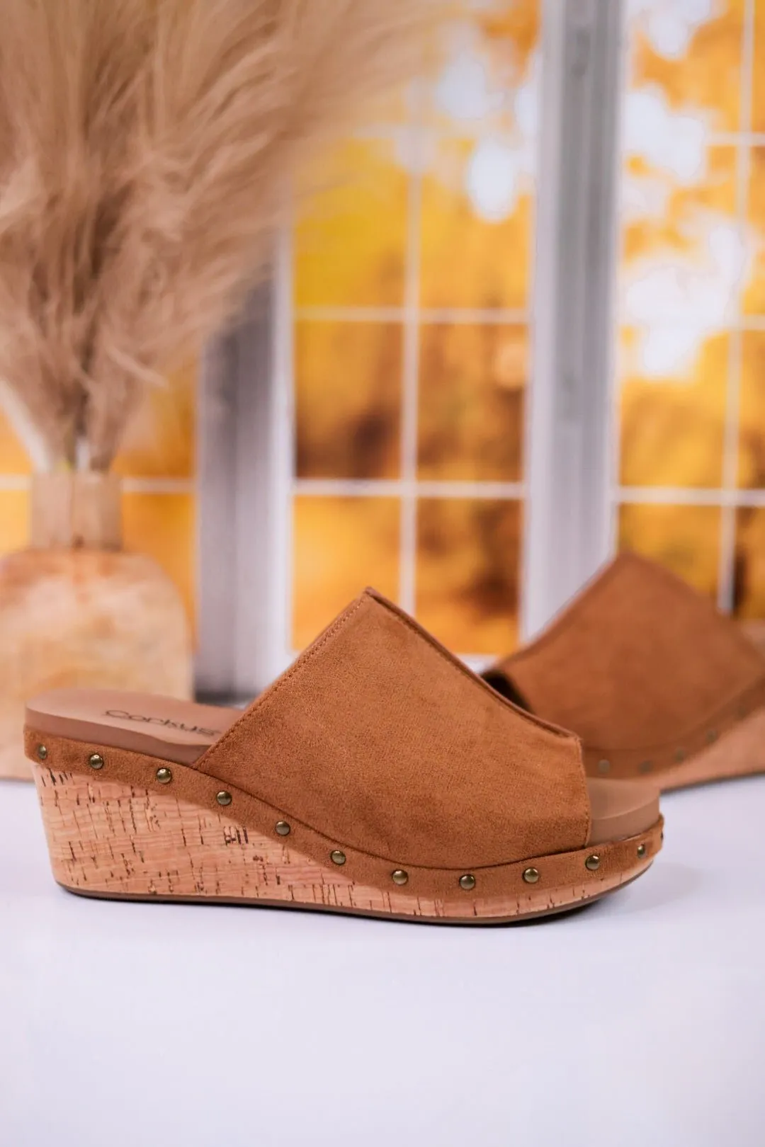Hissy Fit Tobacco Faux Suede Open Toe Wedges