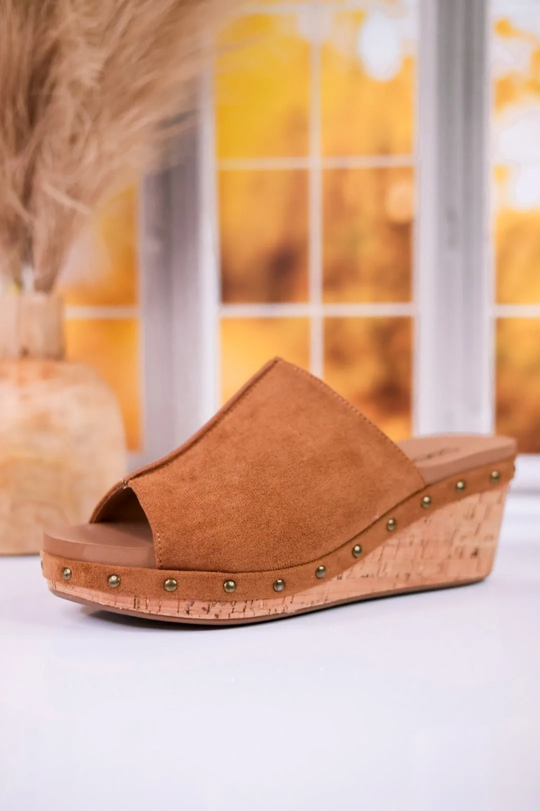 Hissy Fit Tobacco Faux Suede Open Toe Wedges