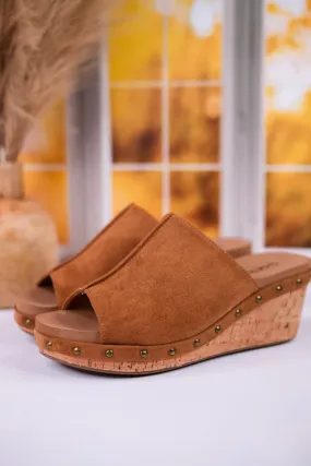 Hissy Fit Tobacco Faux Suede Open Toe Wedges