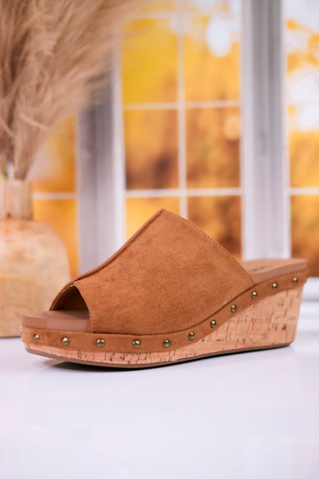 Hissy Fit Tobacco Faux Suede Open Toe Wedges