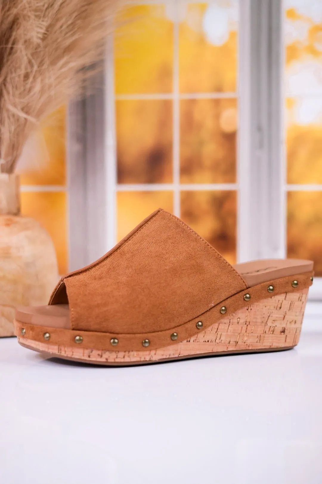Hissy Fit Tobacco Faux Suede Open Toe Wedges