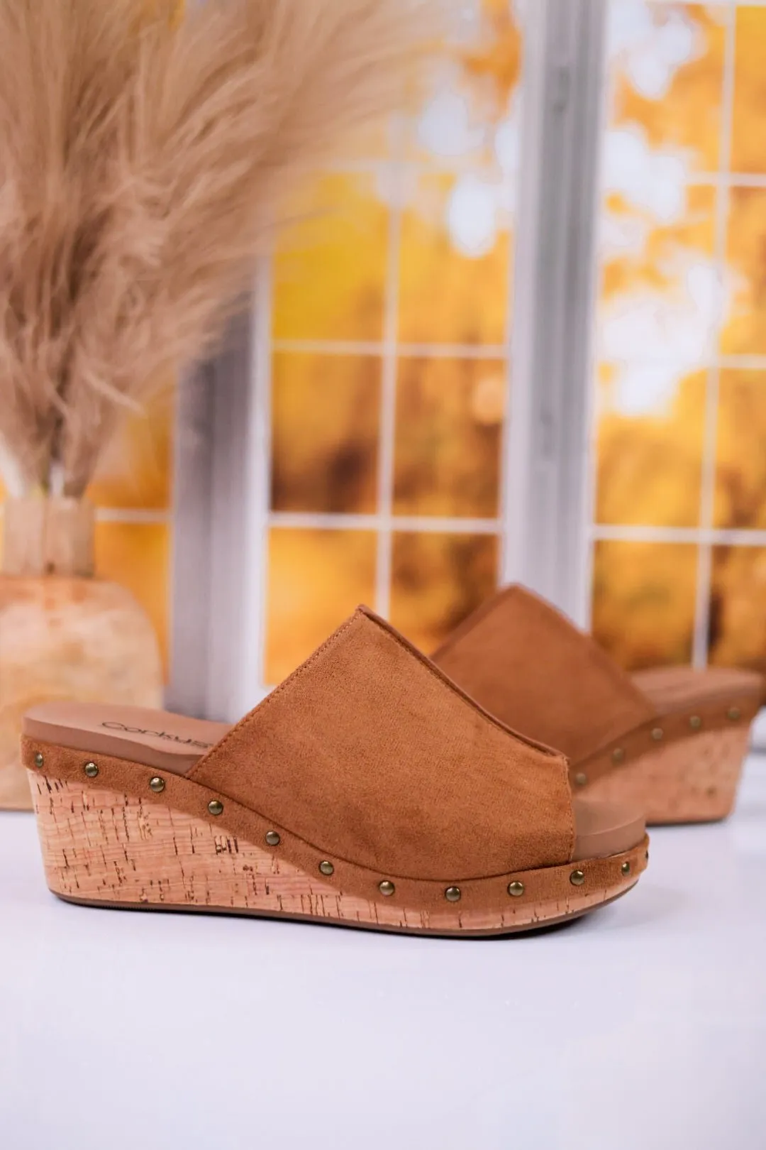 Hissy Fit Tobacco Faux Suede Open Toe Wedges