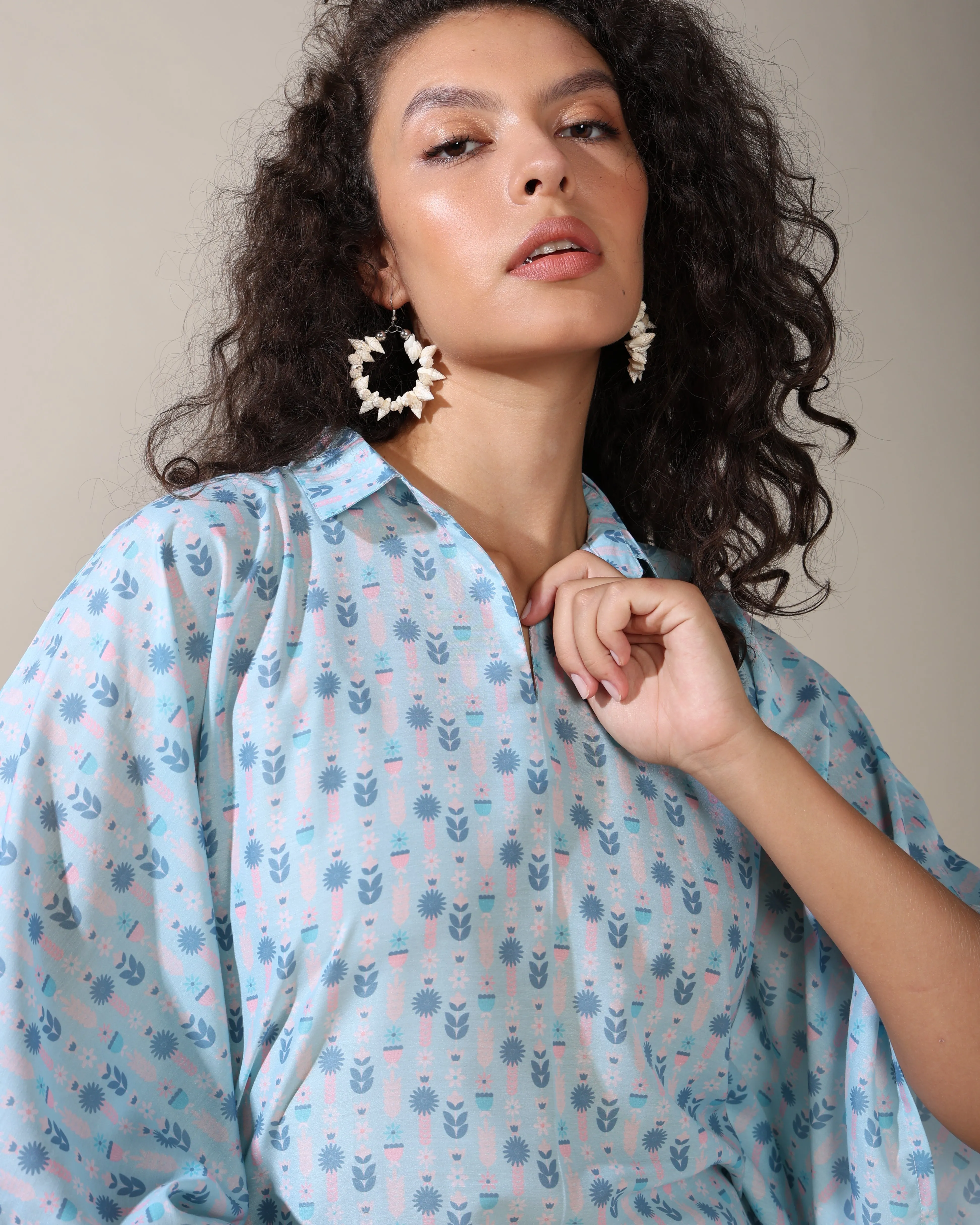 Ice blue kaftan long dress