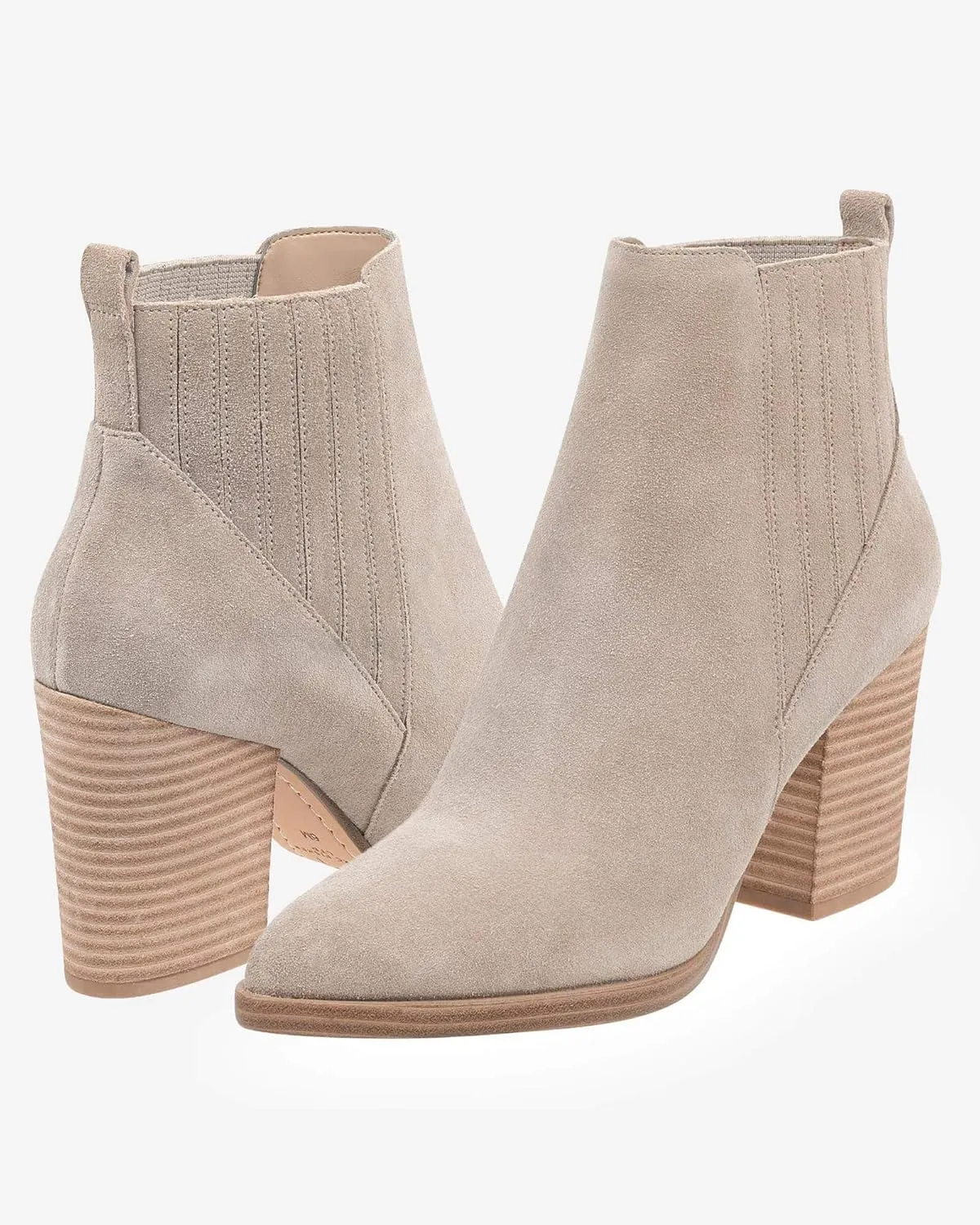Imily Bela Womens Ankle Boots Pointed Toe Chunky Stacked Mid Heeled Faux Suede Leather Booties