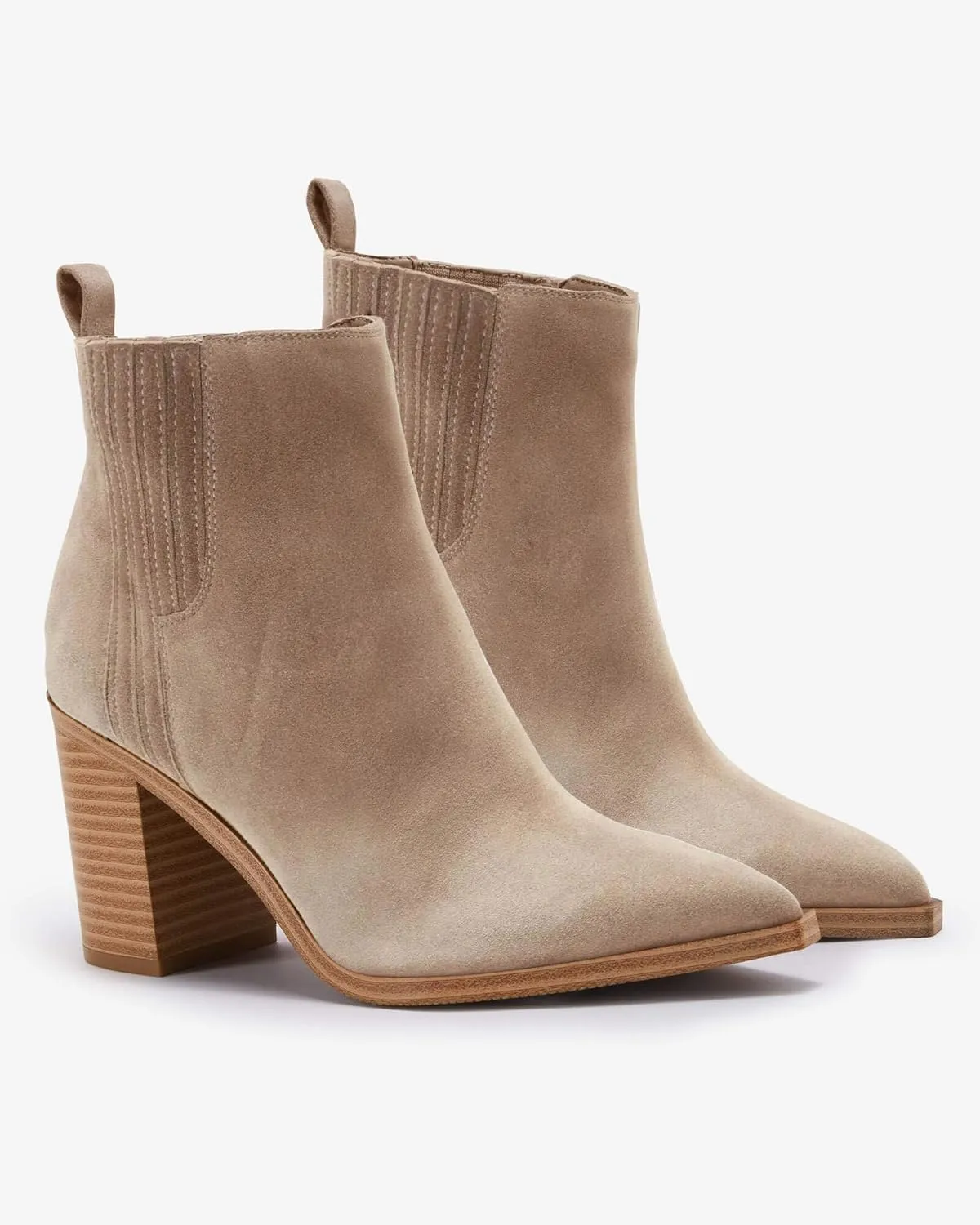 Imily Bela Womens Ankle Boots Pointed Toe Chunky Stacked Mid Heeled Faux Suede Leather Booties