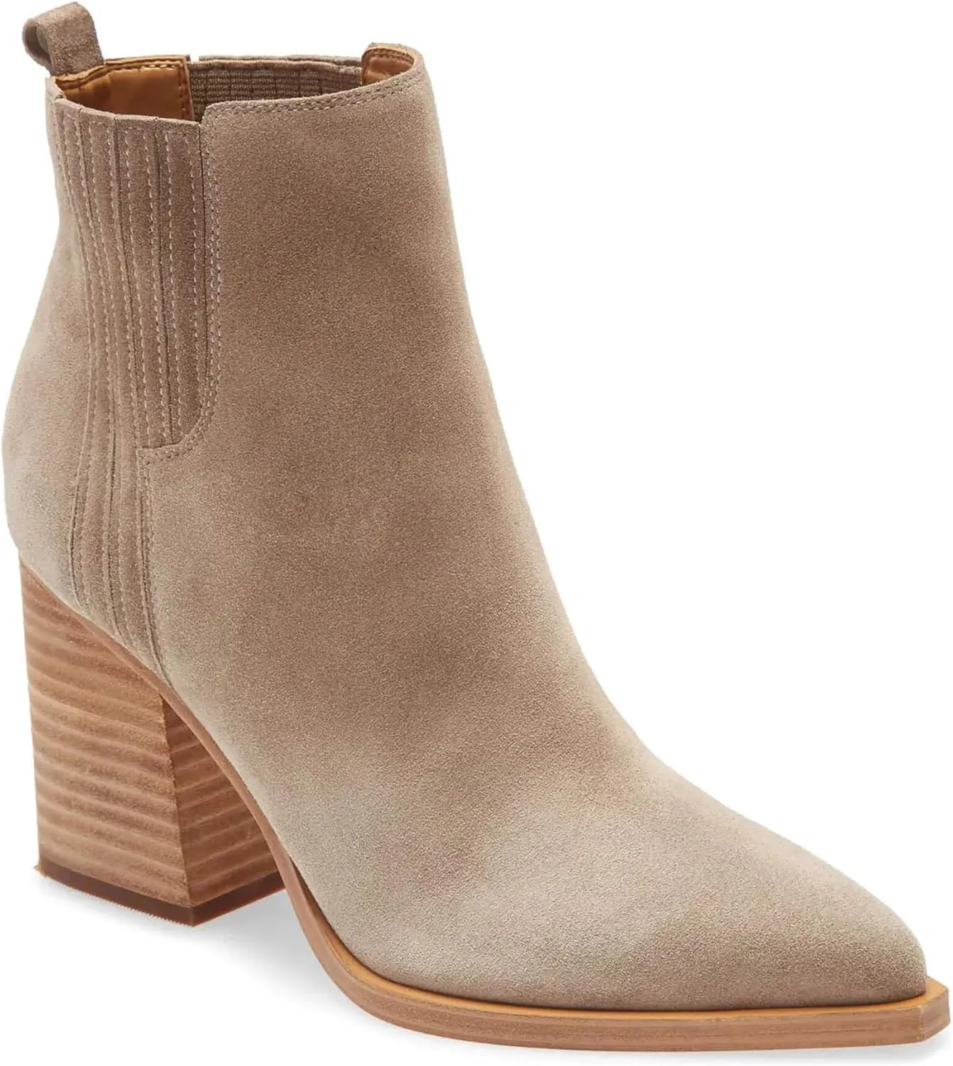 Imily Bela Womens Ankle Boots Pointed Toe Chunky Stacked Mid Heeled Faux Suede Leather Booties