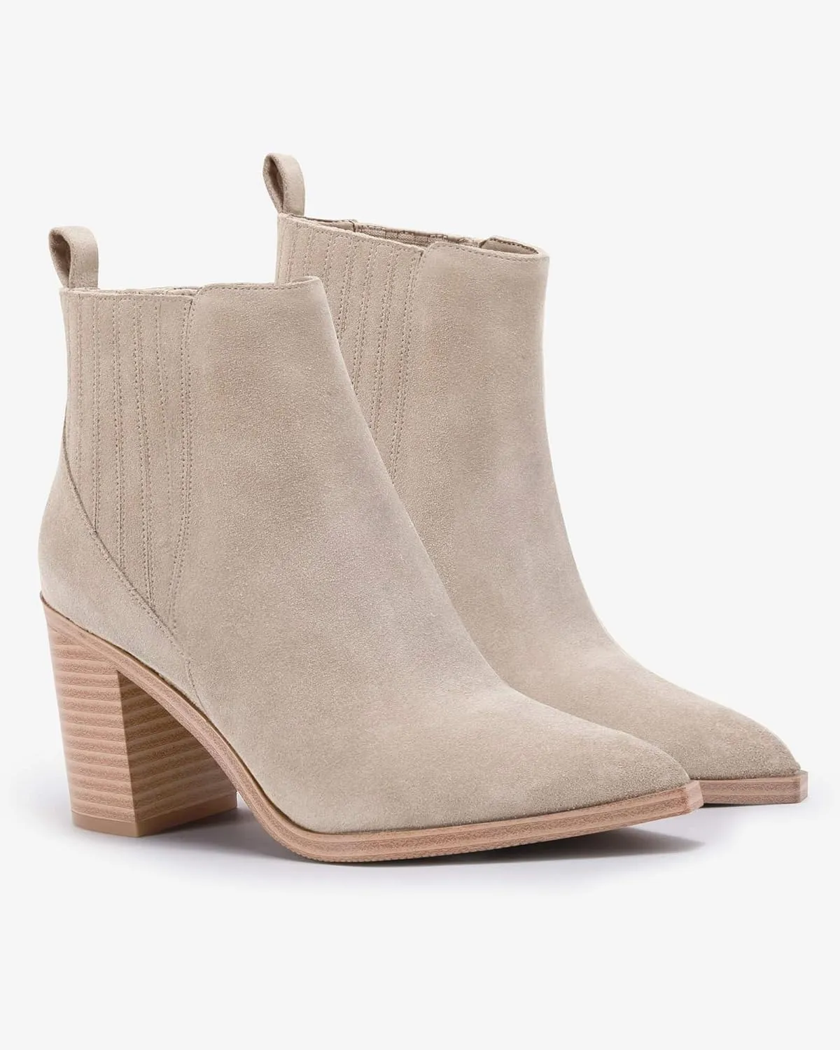 Imily Bela Womens Ankle Boots Pointed Toe Chunky Stacked Mid Heeled Faux Suede Leather Booties