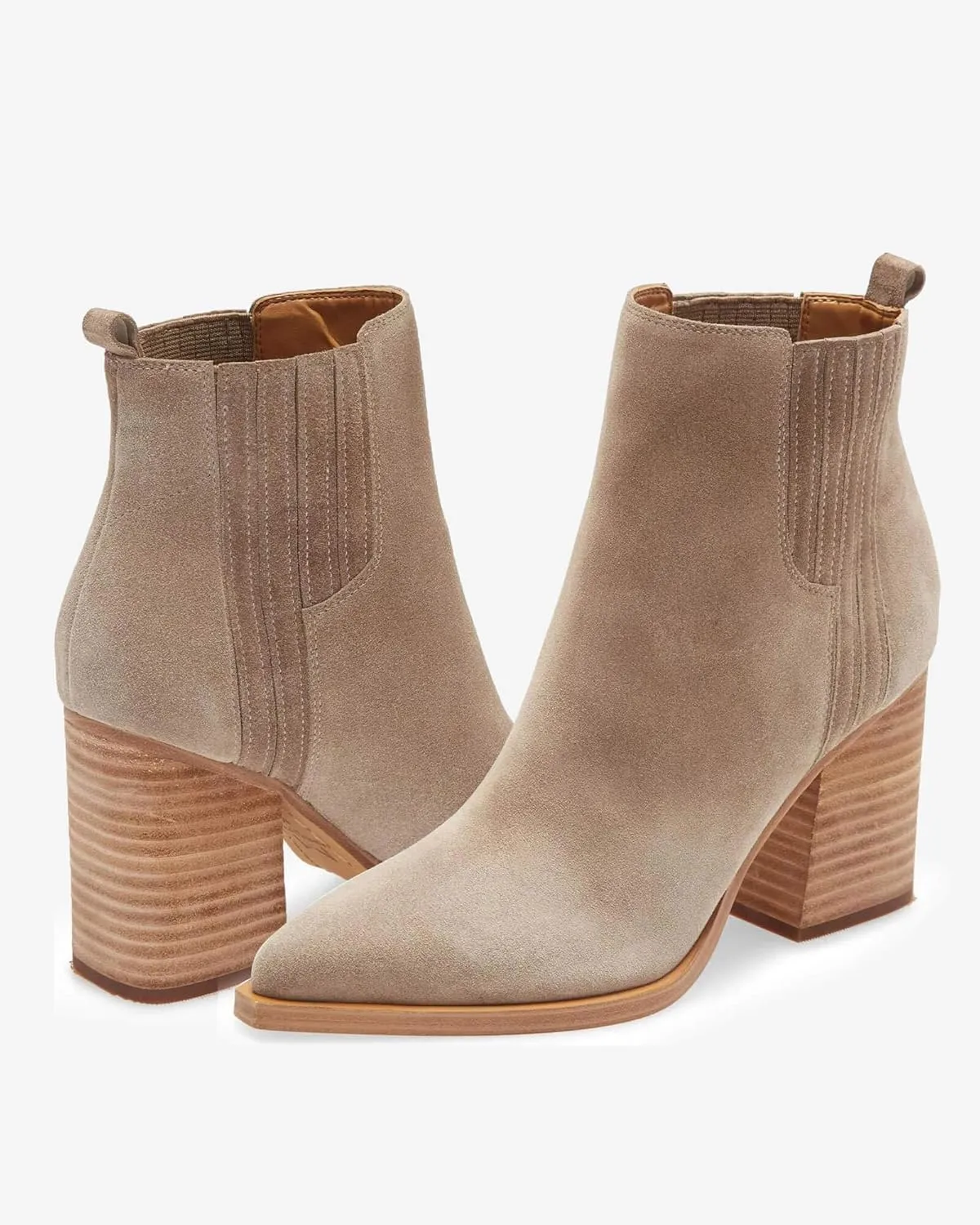 Imily Bela Womens Ankle Boots Pointed Toe Chunky Stacked Mid Heeled Faux Suede Leather Booties