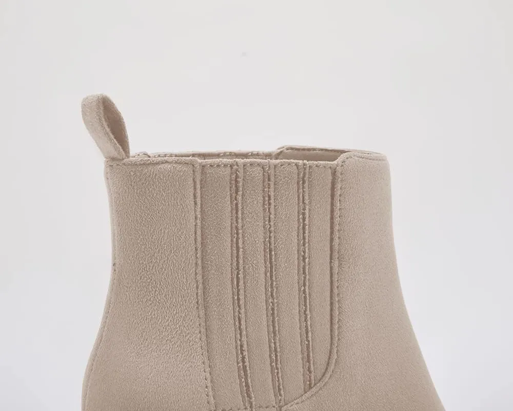 Imily Bela Womens Ankle Boots Pointed Toe Chunky Stacked Mid Heeled Faux Suede Leather Booties