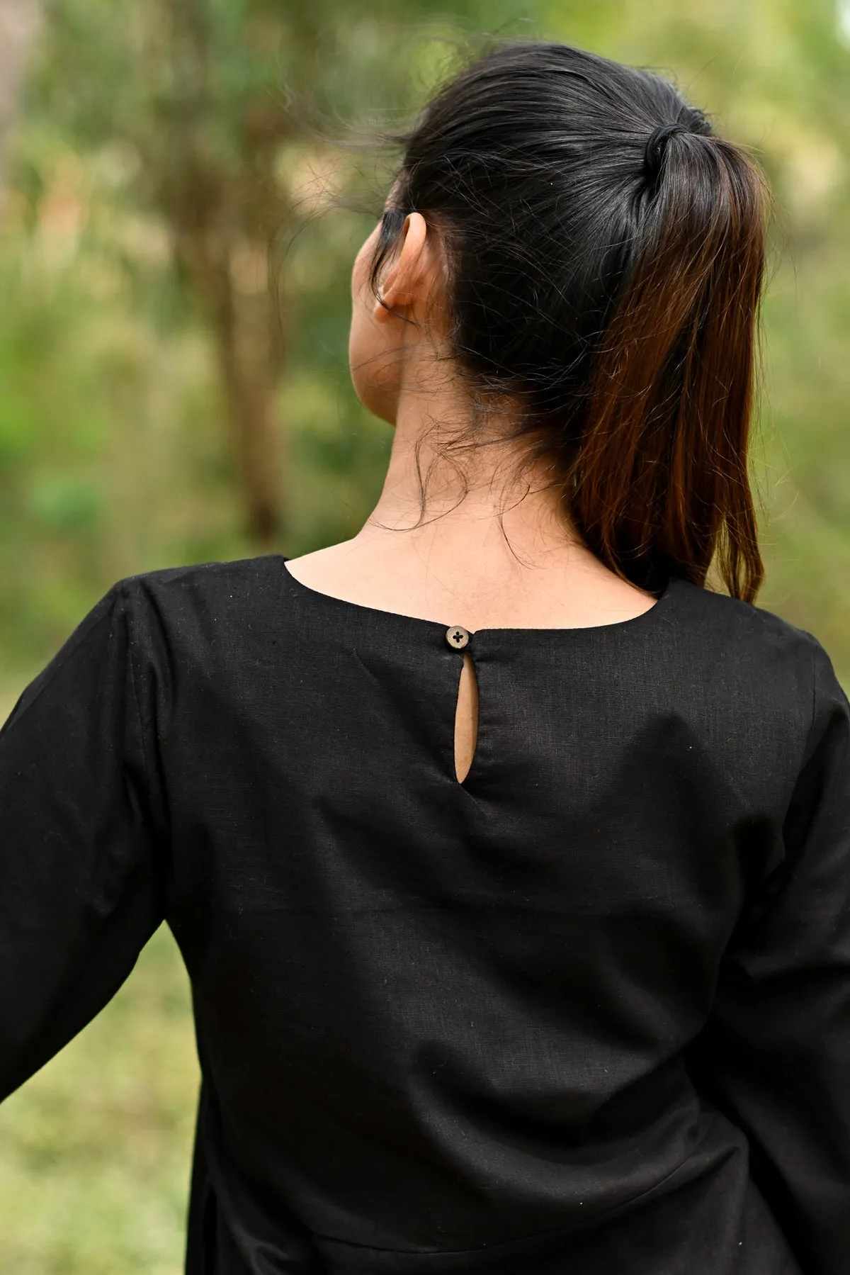 Inaya Cotton Linen A-line Dress - Black