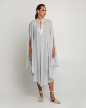 Kori Caped Kaftan | Light Grey & Silver