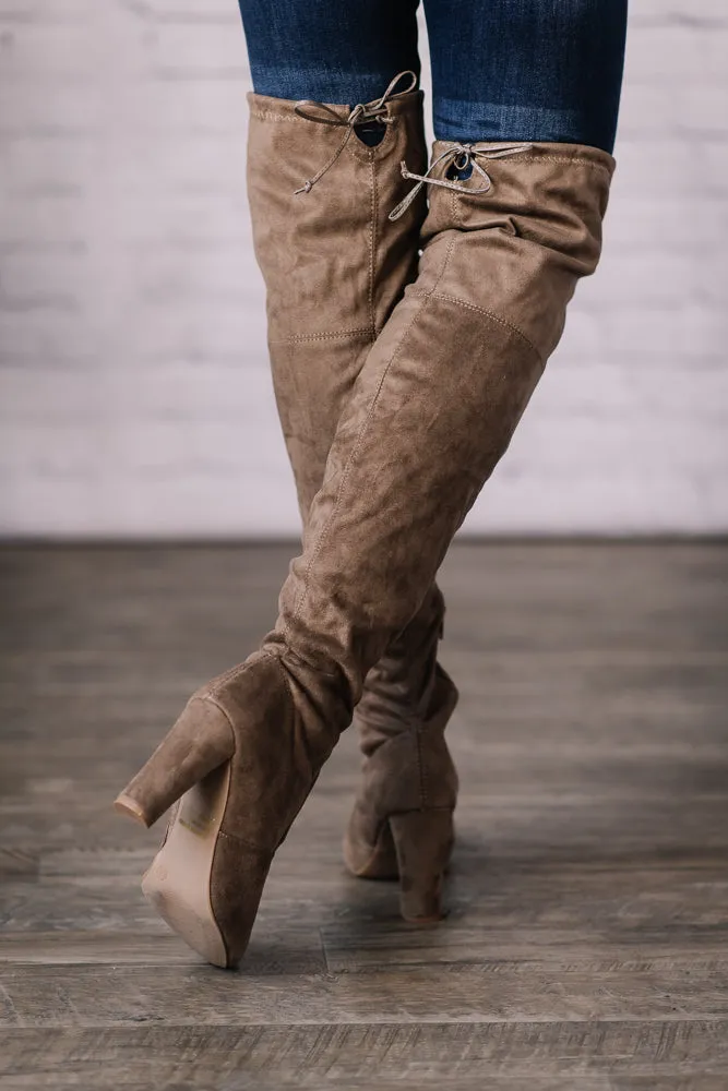Look At Me Now Taupe Heeled Boots