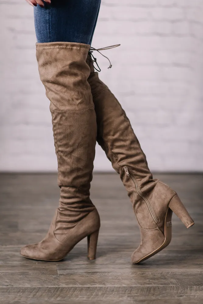 Look At Me Now Taupe Heeled Boots
