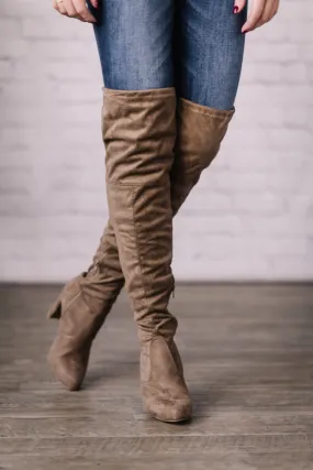 Look At Me Now Taupe Heeled Boots
