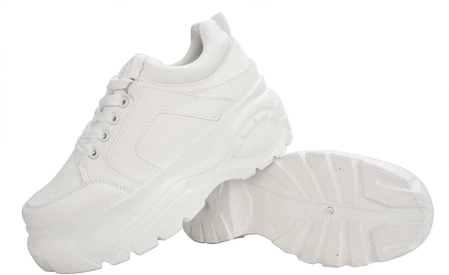 LUCKY STEP Women Chunky Platform Dad Colorblock White Neon Green Fuchsia Hologram Silver Casual Lace-Up Walking Sneakers