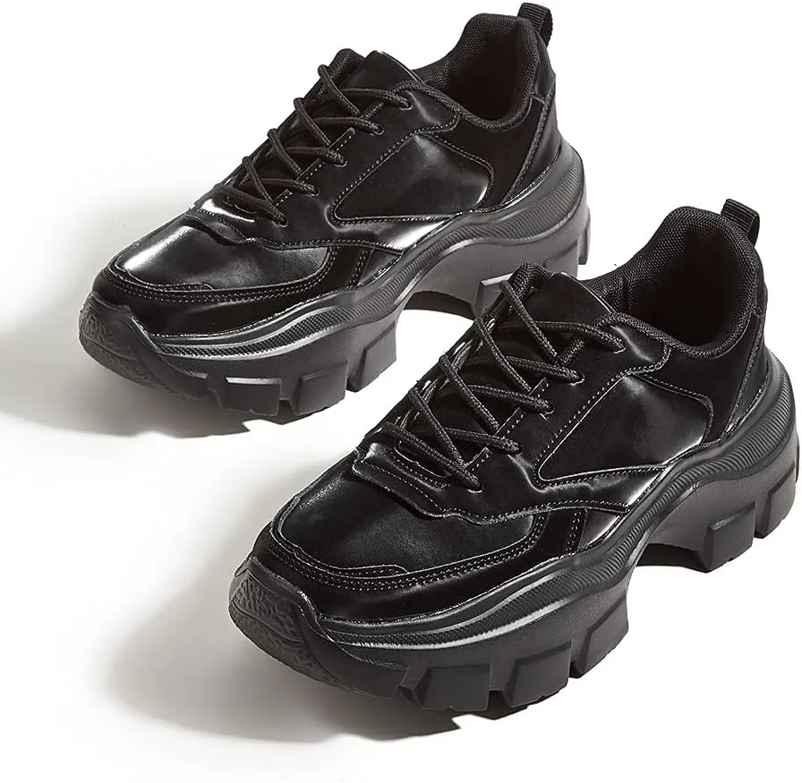 LUCKY STEP Women Chunky Platform Dad Colorblock White Neon Green Fuchsia Hologram Silver Casual Lace-Up Walking Sneakers