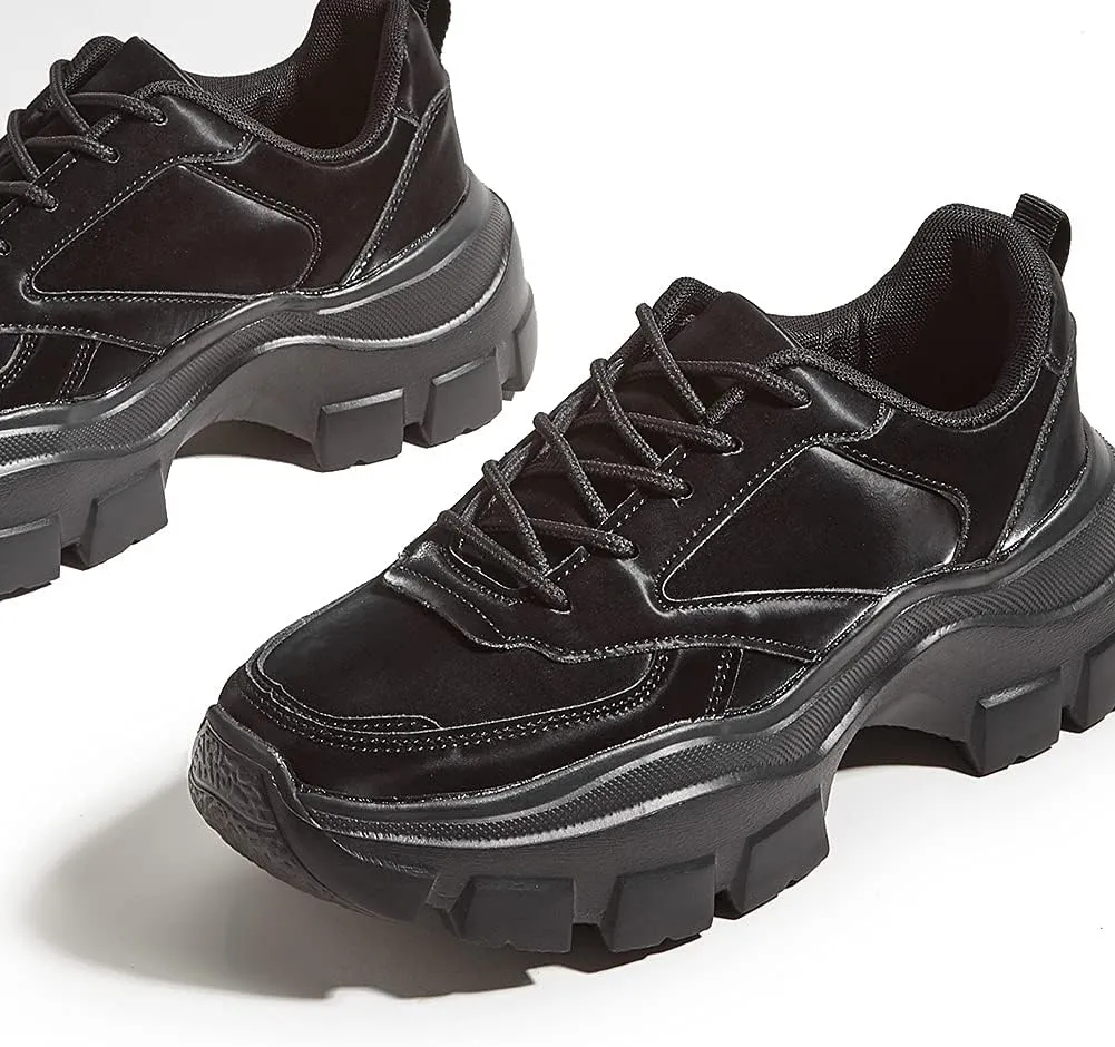 LUCKY STEP Women Chunky Platform Dad Colorblock White Neon Green Fuchsia Hologram Silver Casual Lace-Up Walking Sneakers