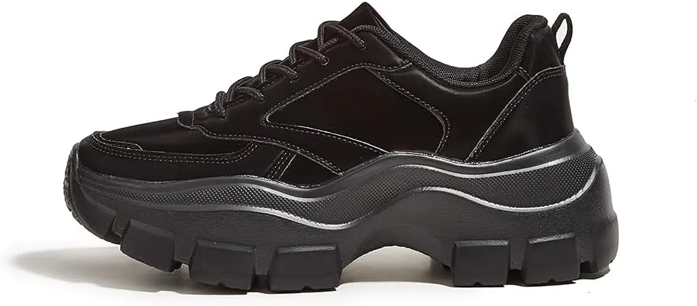 LUCKY STEP Women Chunky Platform Dad Colorblock White Neon Green Fuchsia Hologram Silver Casual Lace-Up Walking Sneakers