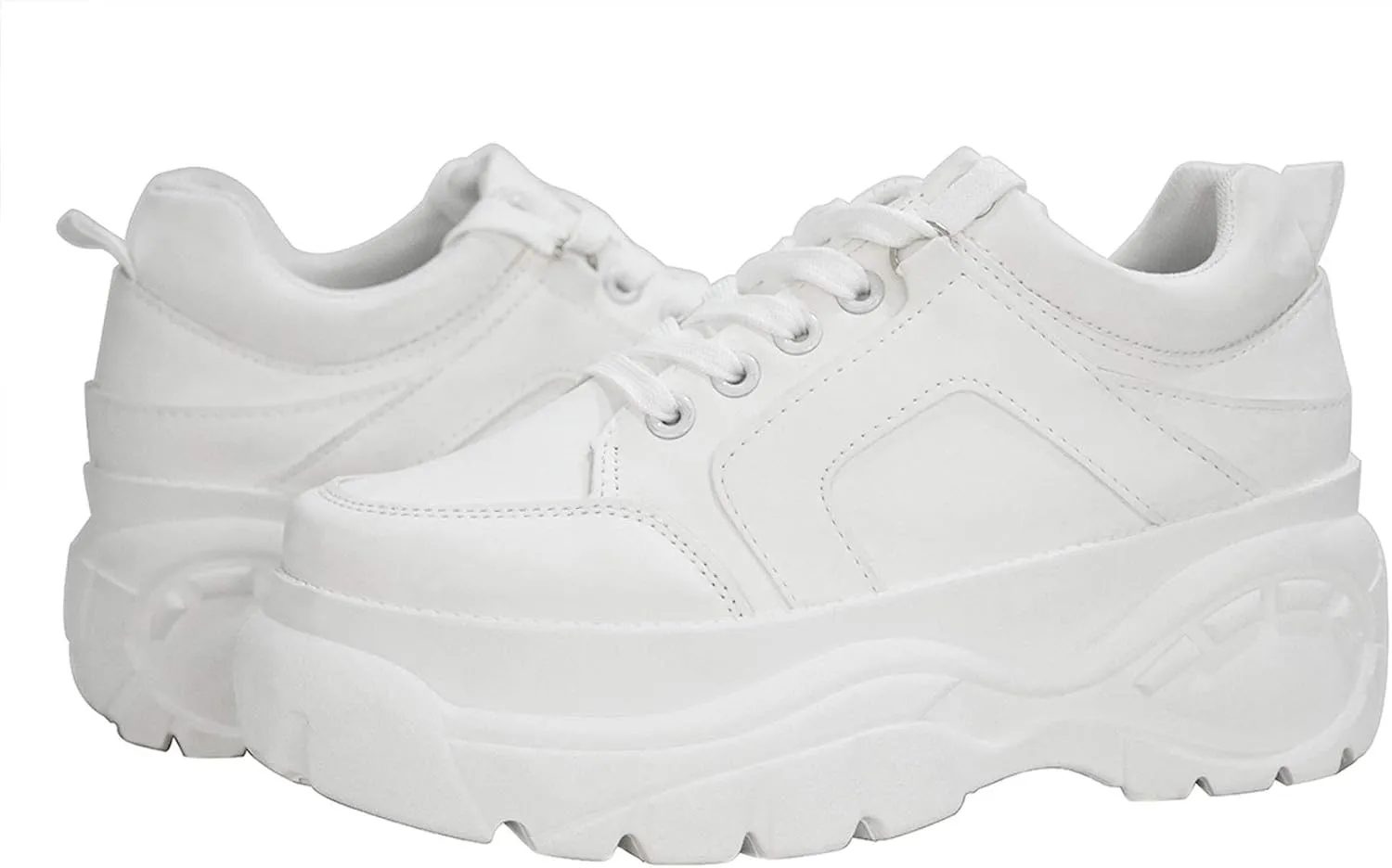 LUCKY STEP Women Chunky Platform Dad Colorblock White Neon Green Fuchsia Hologram Silver Casual Lace-Up Walking Sneakers