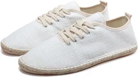 Men Espadrilles Shoes Men's Lace up Casual Canvas Slip on Flat Breathable Espadrille Walking Shoes