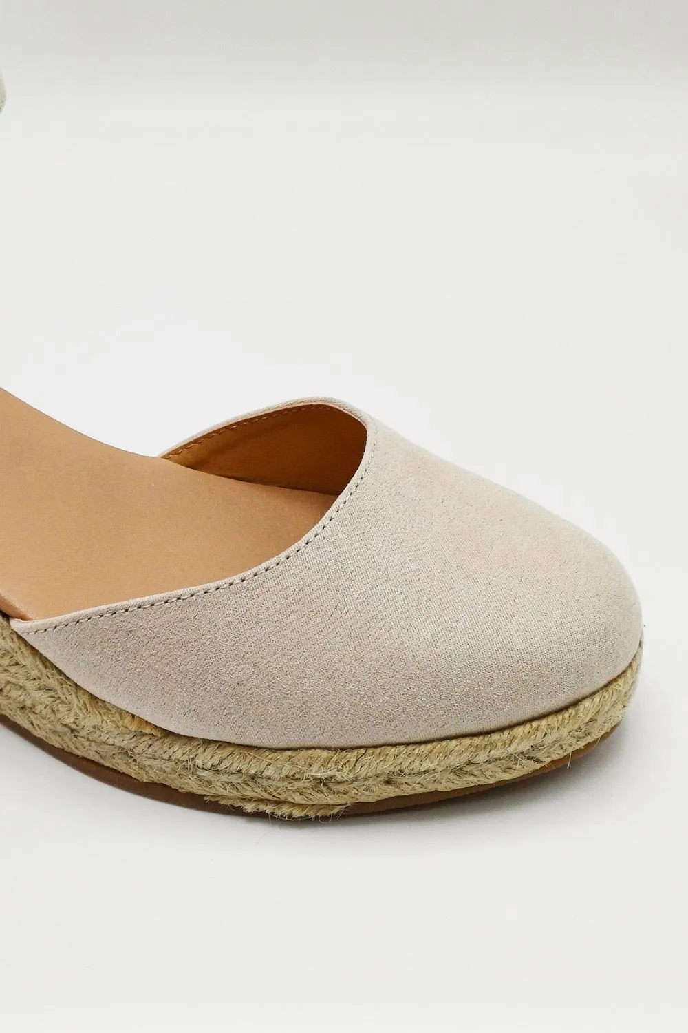 Mira Closed Toe Anklestrap Wedges in Nude