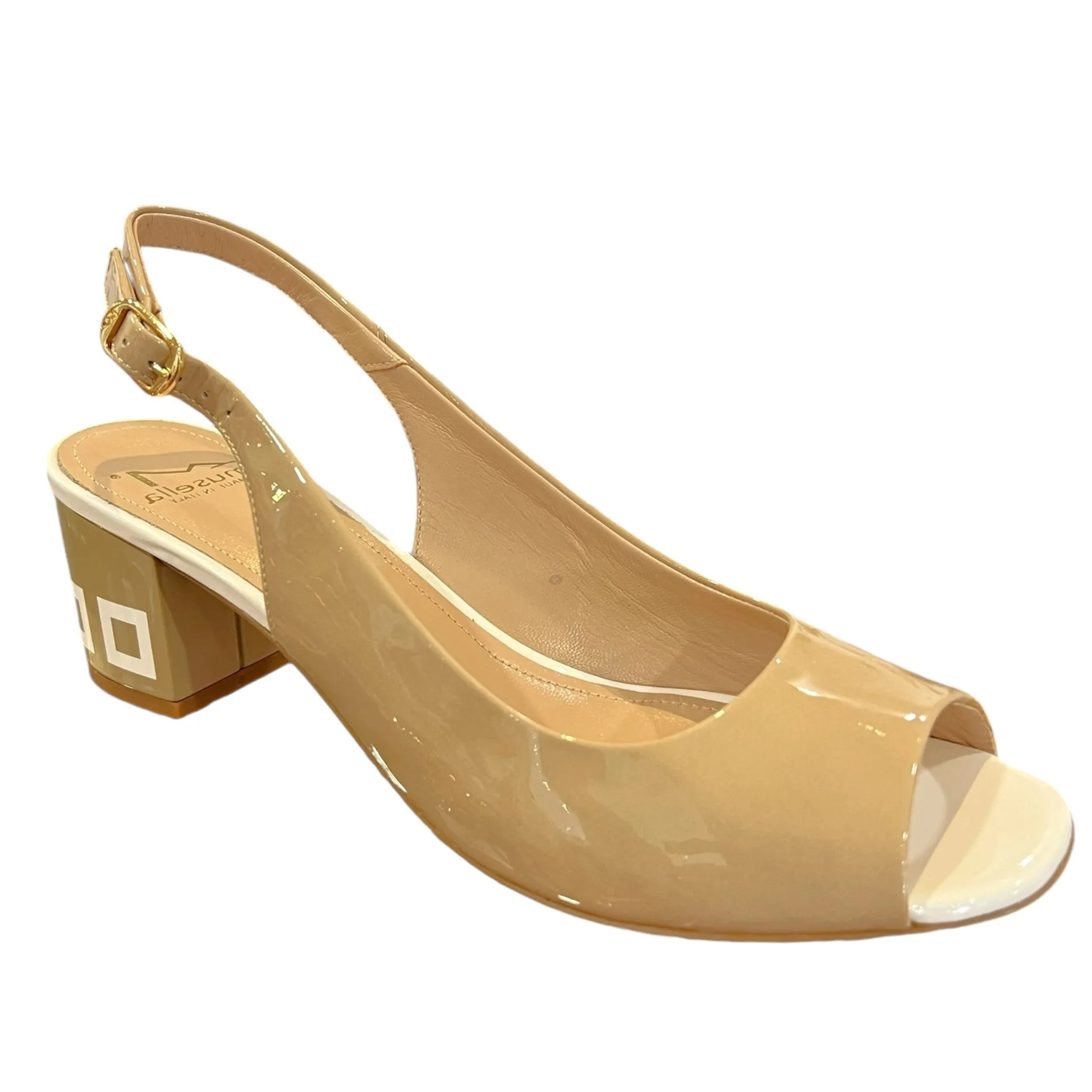 MUSS19507 Beige & White Block Heels