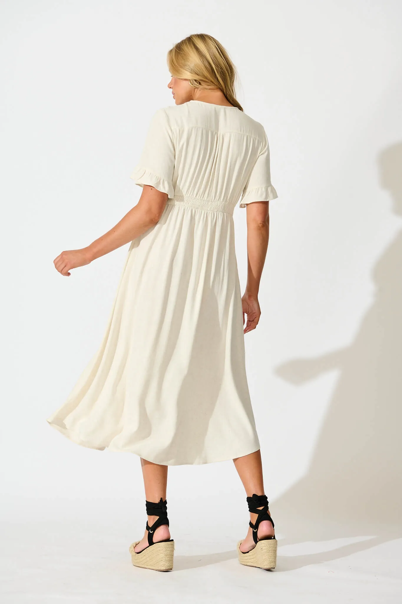 Oatmeal Linen Blend Midi Dress by Daysia