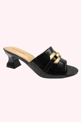 Perla Slip On Buckle Heels - Black