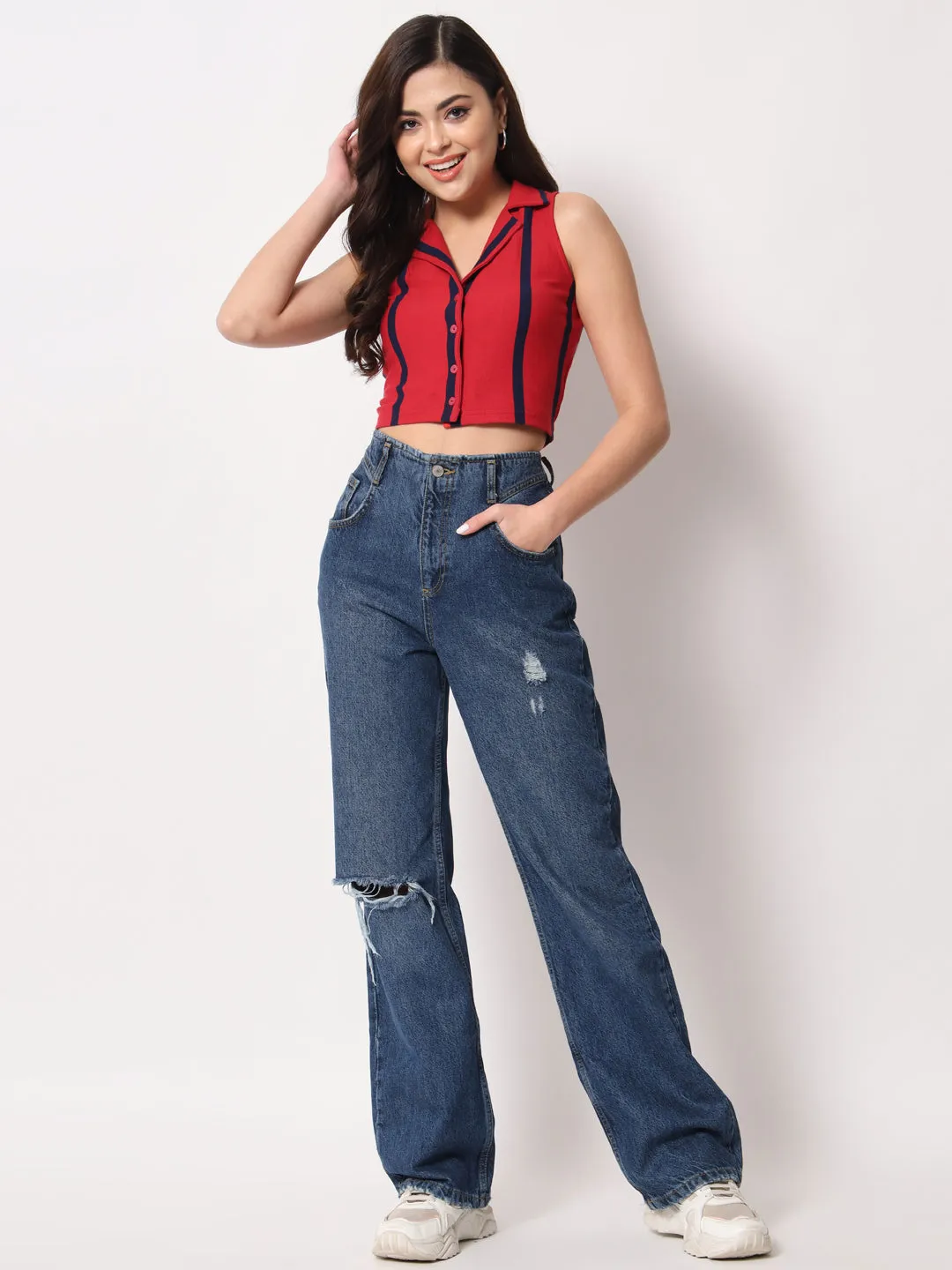 Red Striped Crop Top