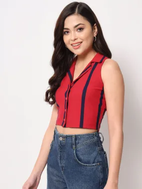 Red Striped Crop Top