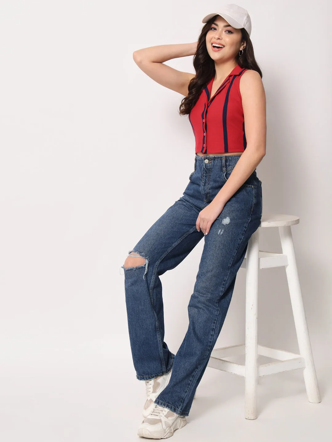 Red Striped Crop Top