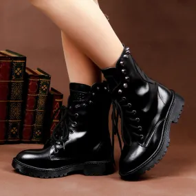 Retro Warm Rivet Leather British Short Boots