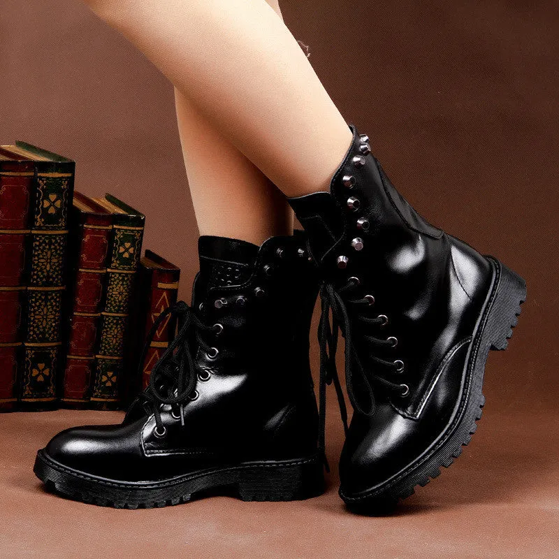 Retro Warm Rivet Leather British Short Boots