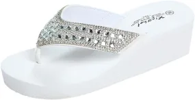 Rhinestones Wedges Flip Flops for Women Bohemia Casual Beach Platform Shoes Summer Fashion Slippers