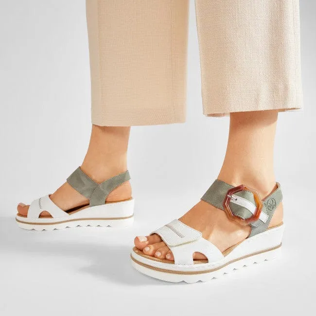 Rieker Women's Heeled Wedge Sandals- Green Combi