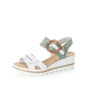 Rieker Women's Heeled Wedge Sandals- Green Combi