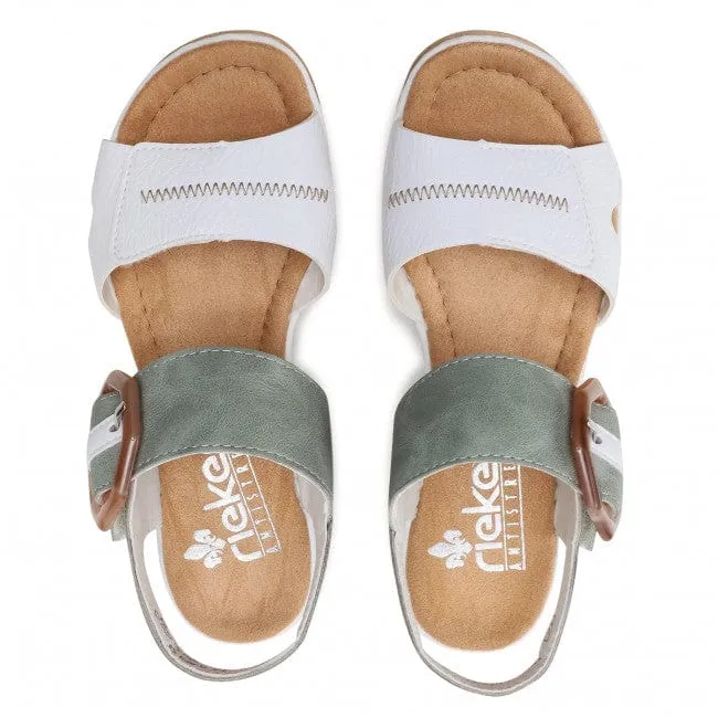 Rieker Women's Heeled Wedge Sandals- Green Combi
