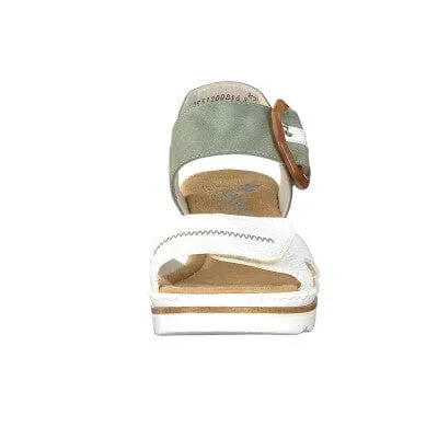 Rieker Women's Heeled Wedge Sandals- Green Combi