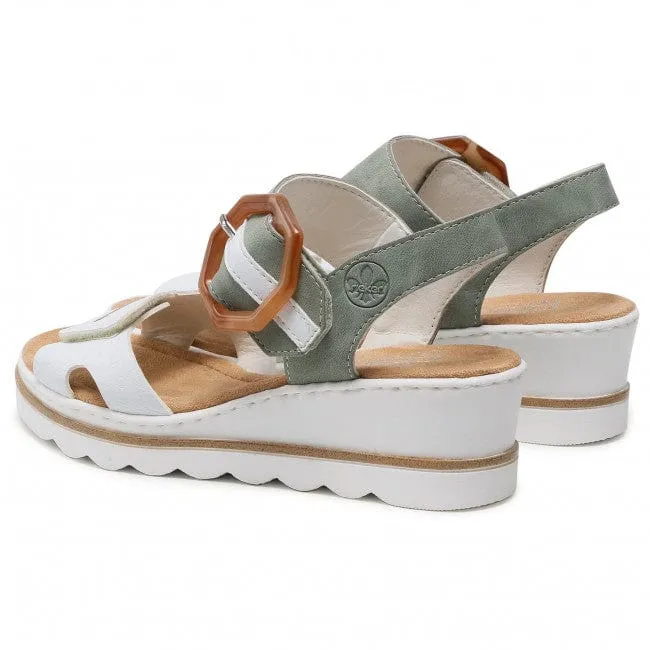 Rieker Women's Heeled Wedge Sandals- Green Combi