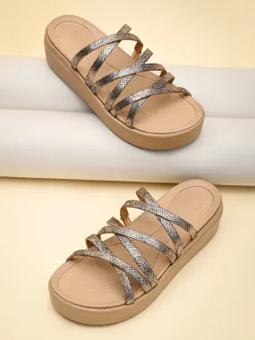 Rocia By Regal Antique Gold Women Strappy Casual Wedges
