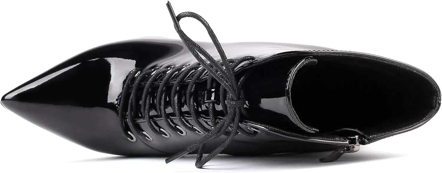 SAMMITOP Women's Pointed Toe Lace Up Ankle Boots,Animal Print Short Booties