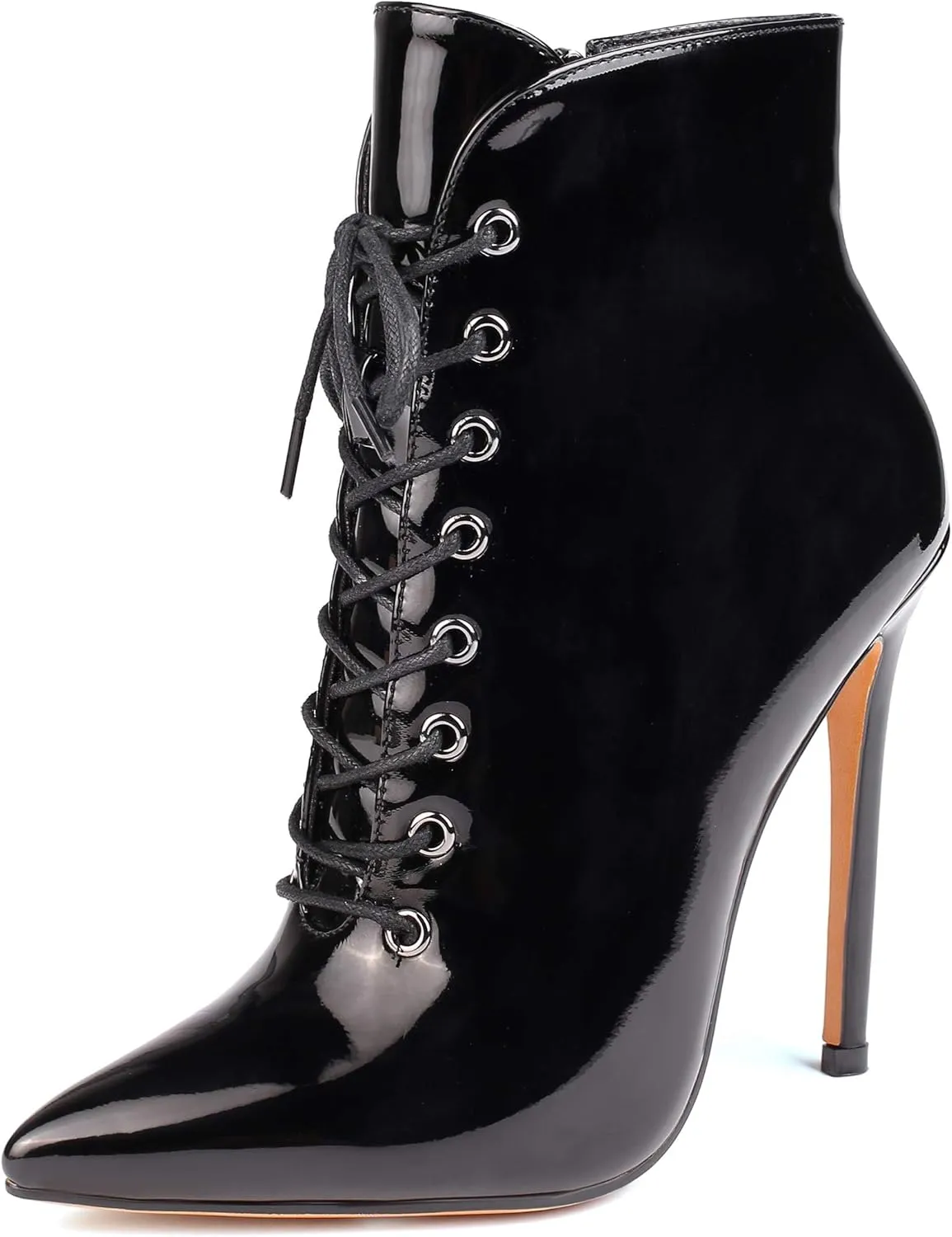 SAMMITOP Women's Pointed Toe Lace Up Ankle Boots,Animal Print Short Booties