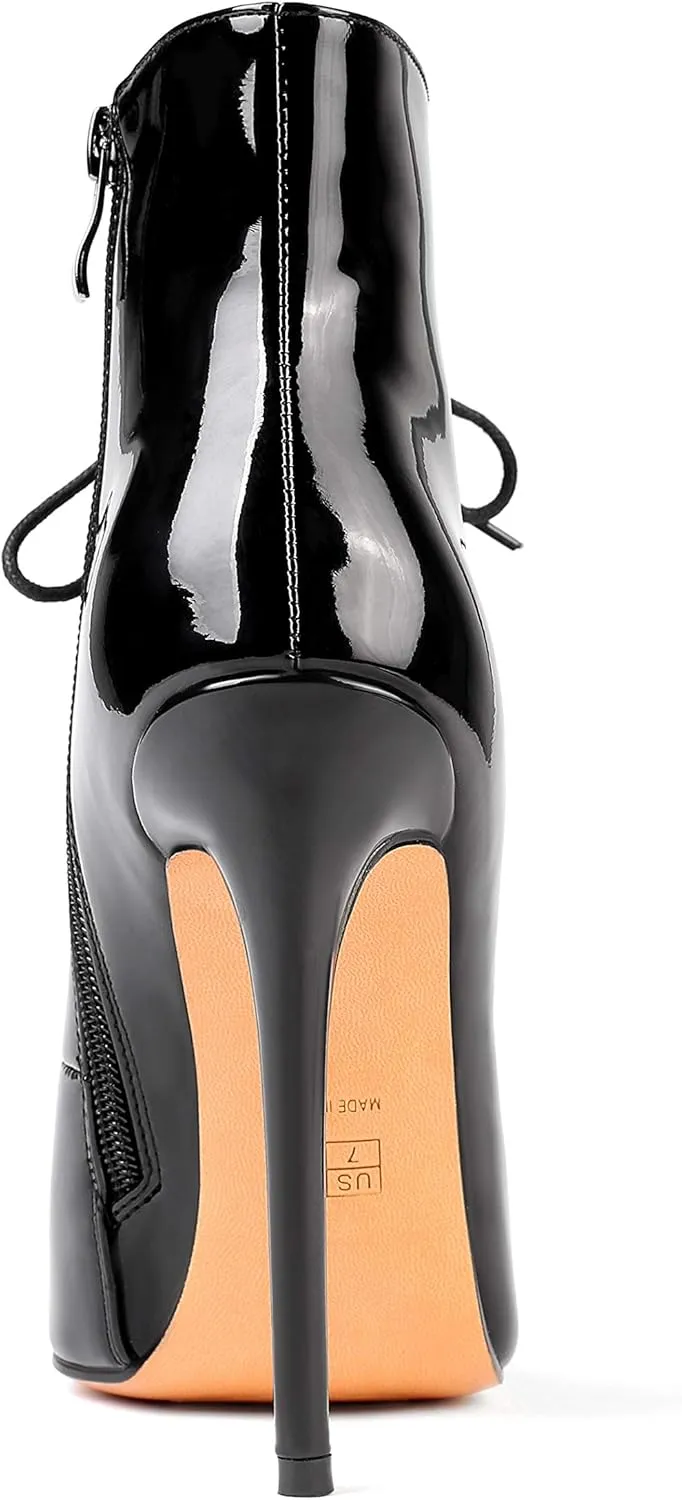 SAMMITOP Women's Pointed Toe Lace Up Ankle Boots,Animal Print Short Booties