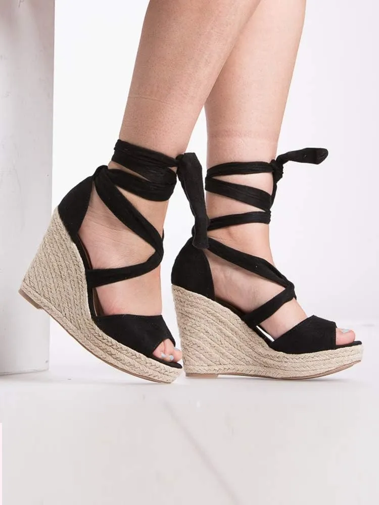 SERAIH Womens Lace up Espadrilles Platform Wedges Sandals Heels Tie Ankle Strap Summer Dress Shoes