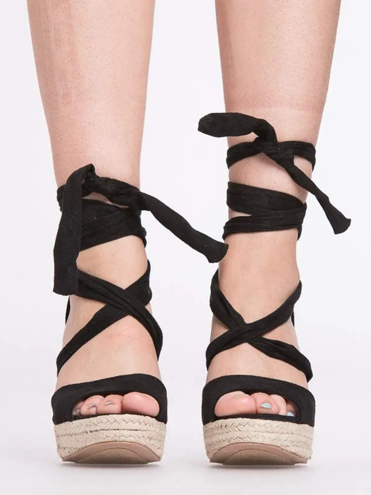 SERAIH Womens Lace up Espadrilles Platform Wedges Sandals Heels Tie Ankle Strap Summer Dress Shoes