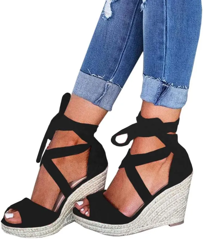 SERAIH Womens Lace up Espadrilles Platform Wedges Sandals Heels Tie Ankle Strap Summer Dress Shoes