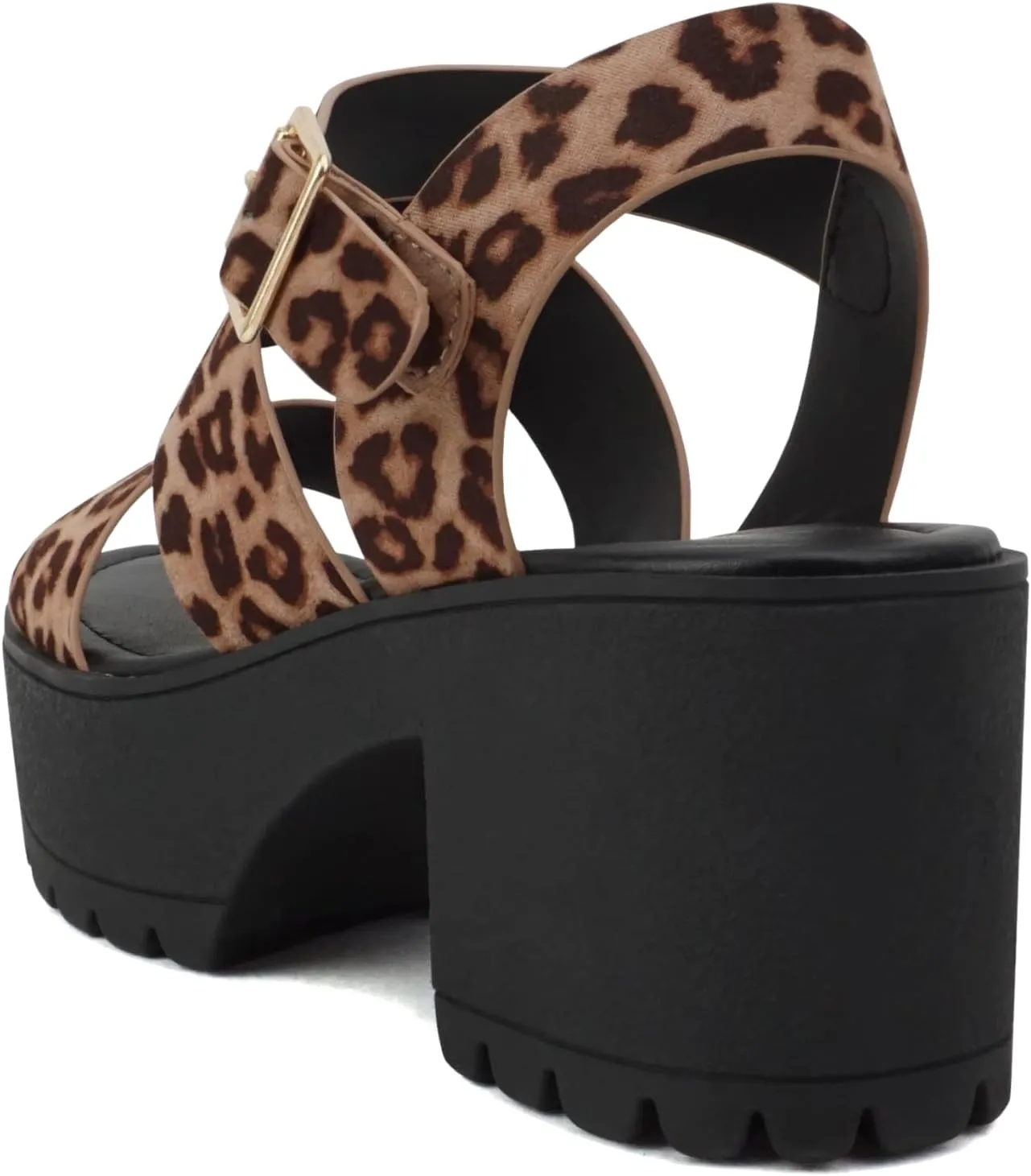 Soda ACCOUNT ~ Women Open Toe Two Bands Lug sole Fashion Block Heel Sandals with Adjustable Ankle Strap